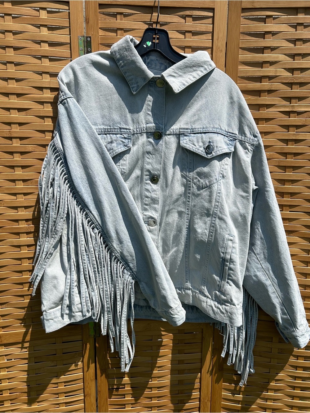 Light Gray Fringe Denim Jacket - Women